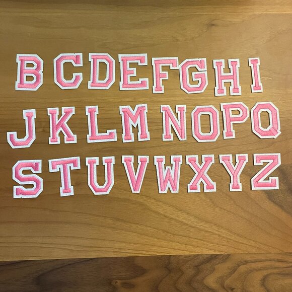 Iron On Patches 24 PCS Pink & White Alphabet (SKU: 62MI) - Picture 1 of 2